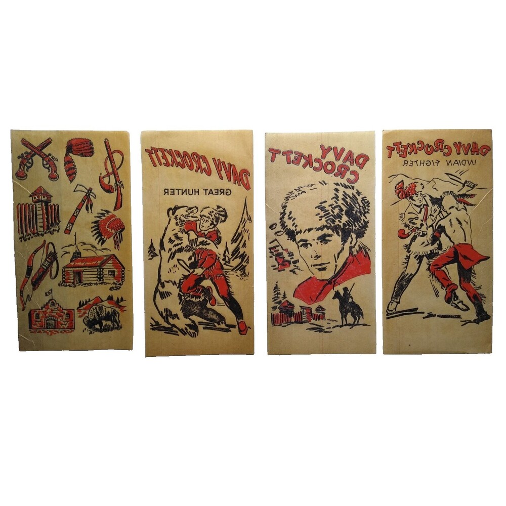 4 Davy Crockett Decals Iron On Transfers Vintage Cowboys Old Wild West 1950s